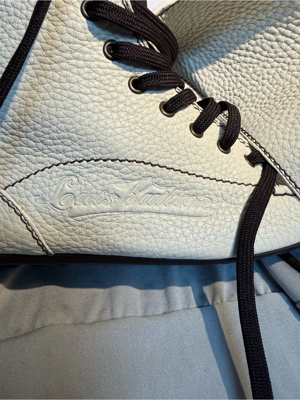 Louis Vuitton Cream Leather Fur-Trim Lace-Up Boots